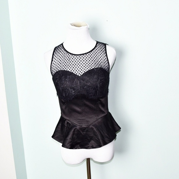 Guess Tops - Guess Black Ribbed Peplum Blouse